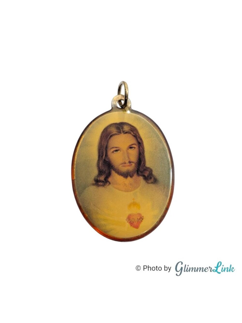 Vintage Sacred Heart of Jesus Pendant Gold Tone Religious Devotional Medal
